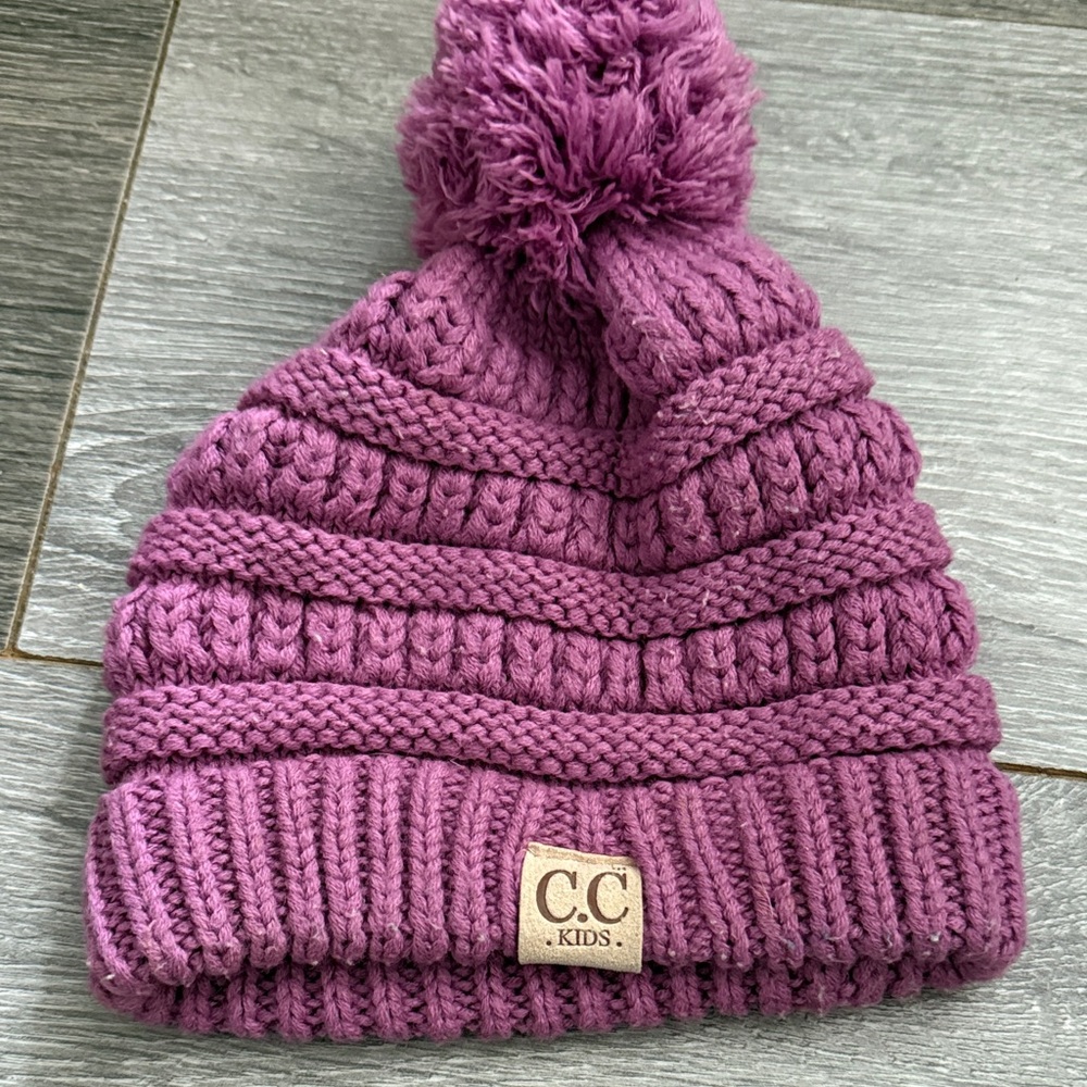 Purple Knit Beanie with Pom-Pom